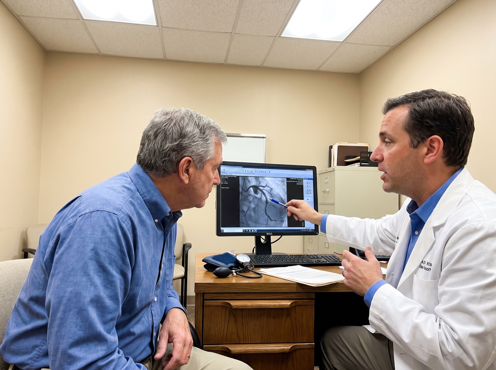 Doctor discussing an artery scan with an older adult